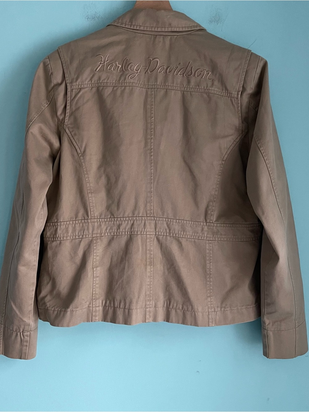 Harley-Davidson Tan Canvas Motorcycle Riding Jacket XL Spring Utility Graphic - Picture 14 of 16